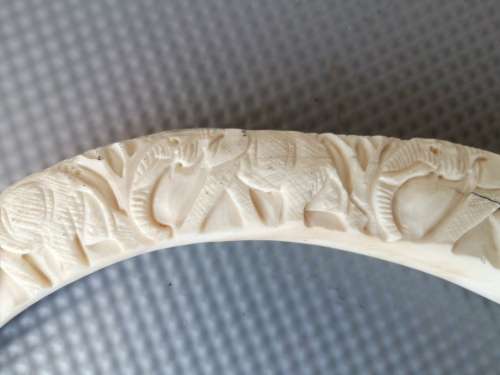 Africana! Hand Carved - Warthog Tusk - Elephants Marching - 29cm