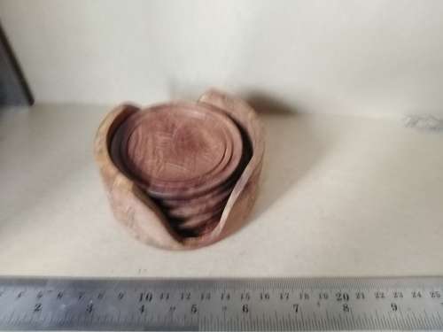 Vintage! Rustic Wooden Coaster Set Of 6 With Holder