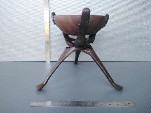 Africana! Hand Carved - Interlocking Tripod Stand With Salad / Serving Bowl