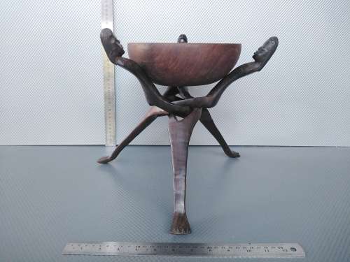 Africana! Hand Carved - Interlocking Tripod Stand With Salad / Serving Bowl