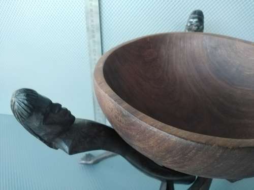 Africana! Hand Carved - Interlocking Tripod Stand With Salad / Serving Bowl