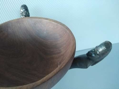 Africana! Hand Carved - Interlocking Tripod Stand With Salad / Serving Bowl
