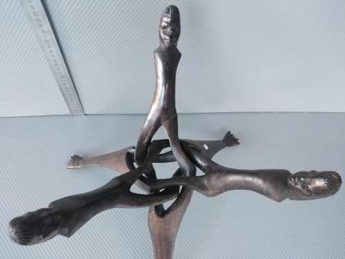 Africana! Hand Carved - Interlocking Tripod Stand With Salad / Serving Bowl