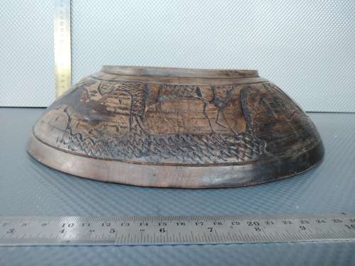 African - Hand Made - Medium - Hand Carved - Wooden Bowl - Elephant Design