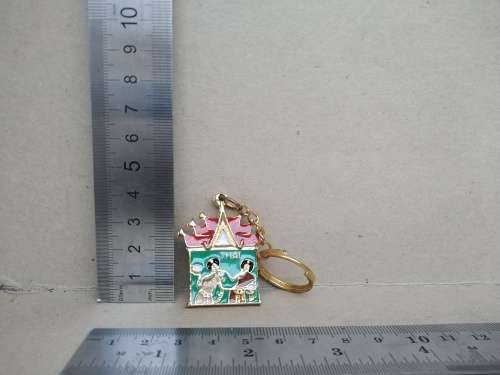 Vintage! Gold Toned Souvenir Temple Keyring From Thailand