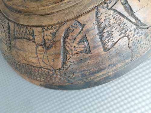 African - Hand Made - Medium - Hand Carved - Wooden Bowl - Elephant Design