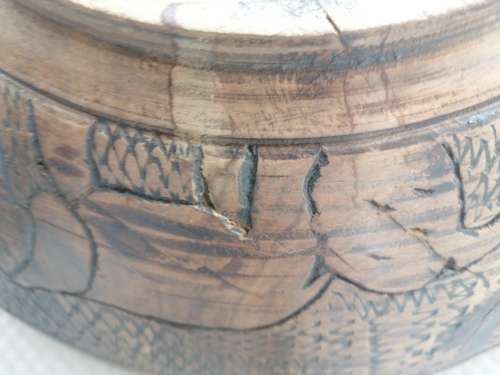 African - Hand Made - Medium - Hand Carved - Wooden Bowl - Elephant Design