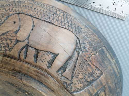 African - Hand Made - Medium - Hand Carved - Wooden Bowl - Elephant Design
