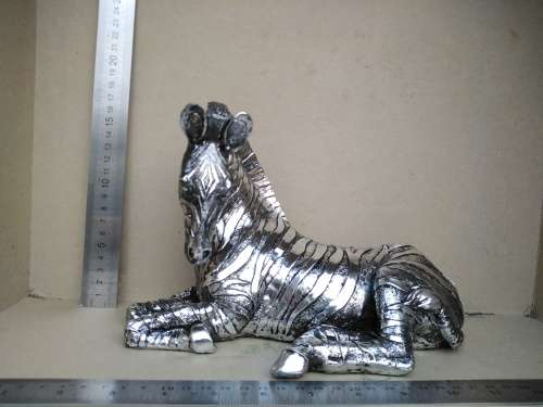 Vintage!  Silver Glazed Resting Zebra Statue
