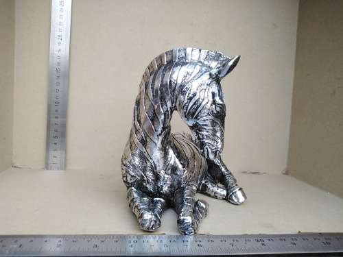 Vintage!  Silver Glazed Resting Zebra Statue