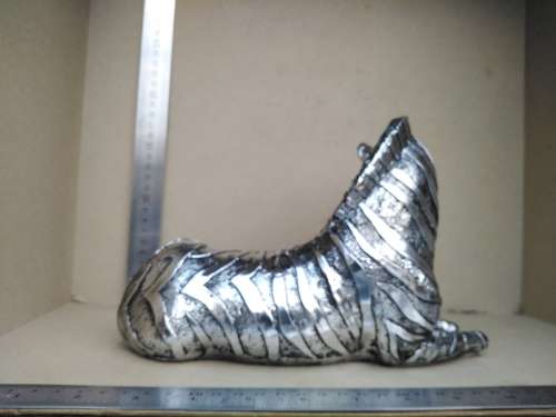 Vintage!  Silver Glazed Resting Zebra Statue