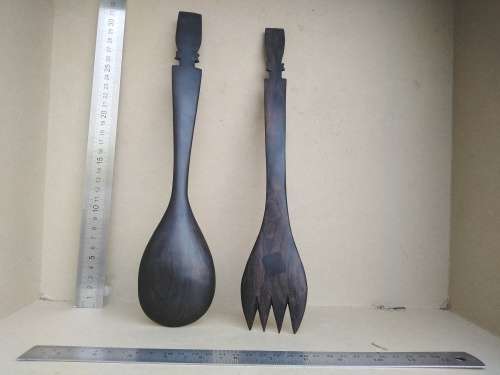 Vintage! Dark Hardwood Salad Serving Utensil Set