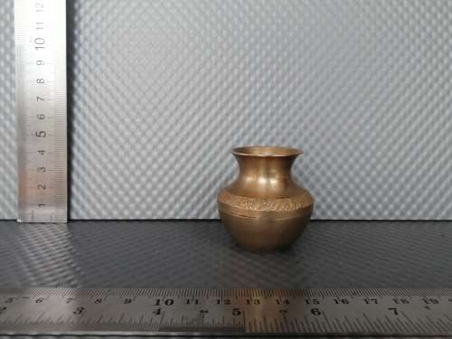 Vintage! Miniature Brass Vase With Etched Flowered Pattern.