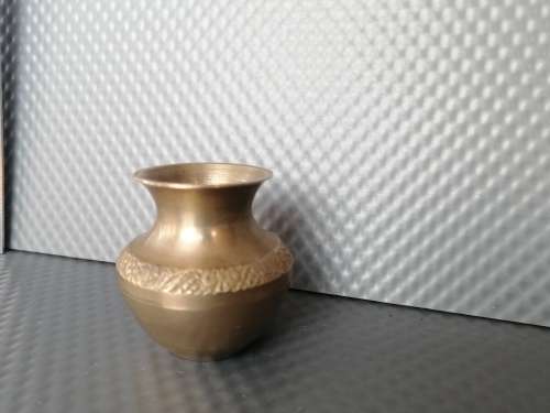 Vintage! Miniature Brass Vase With Etched Flowered Pattern.