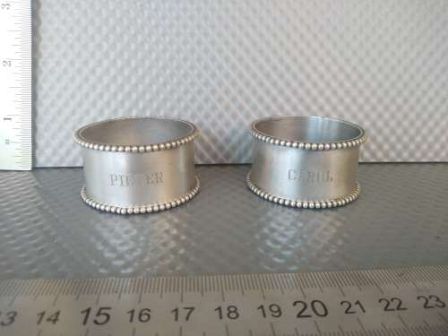 Vintage! - Hallmarked - Dutch Silver - Pair Of Napkin Rings (Engraved)