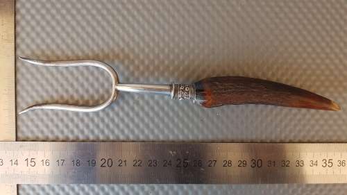 Vintage - Horn Handle Carving Fork (Sterling Silver Collar)