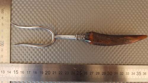 Vintage - Horn Handle Carving Fork (Sterling Silver Collar)