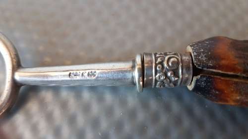Vintage - Horn Handle Carving Fork (Sterling Silver Collar)