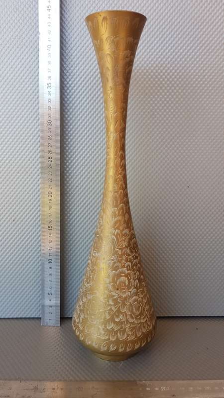 Vintage! Indian Brass - Beautifully Etched Tall Vase