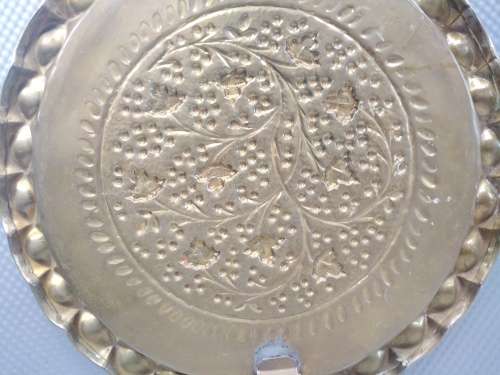 Vintage! Moroccan Moorish - Brass Tray - Pie Crust Edge - Floral Design - Wall Hanging