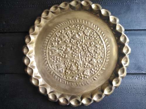 Vintage! Moroccan Moorish - Brass Tray - Pie Crust Edge - Floral Design - Wall Hanging