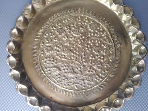 Vintage! Moroccan Moorish - Brass Tray - Pie Crust Edge - Floral Design - Wall Hanging