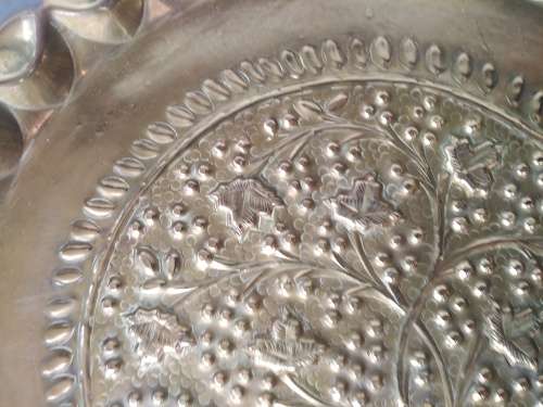Vintage! Moroccan Moorish - Brass Tray - Pie Crust Edge - Floral Design - Wall Hanging