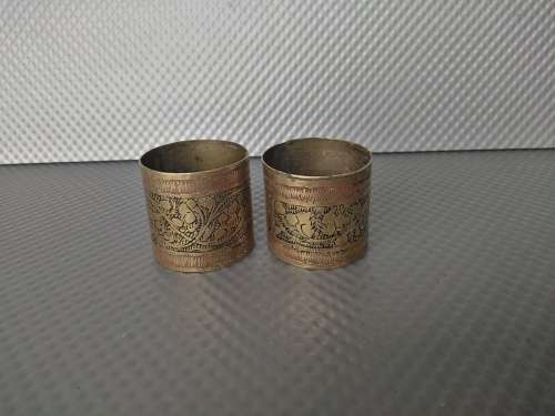 Vintage! Indian - Hand Etched - Pair Of Solid Brass Napkin Holders.