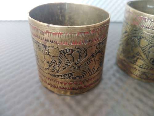 Vintage! Indian - Hand Etched - Pair Of Solid Brass Napkin Holders.