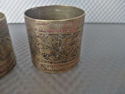 Vintage! Indian - Hand Etched - Pair Of Solid Brass Napkin Holders.