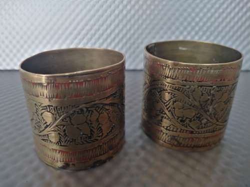 Vintage! Indian - Hand Etched - Pair Of Solid Brass Napkin Holders.