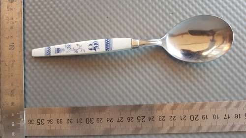 Vintage! Japan - Salad Serving / Soup Set - Stainless Steel With Blue Willow Design.
