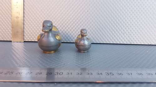 Vintage!  Pewter Metal With Brass Trinket Boxes - Mom & Duckling.