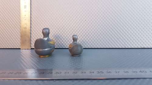 Vintage!  Pewter Metal With Brass Trinket Boxes - Mom & Duckling.