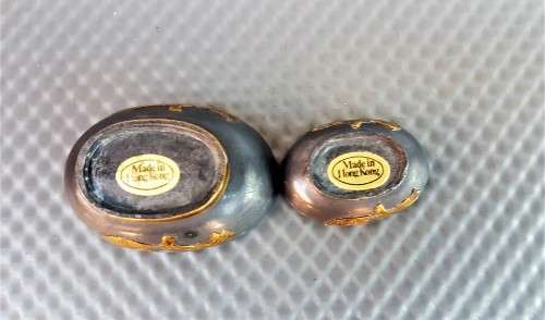 Vintage!  Pewter Metal With Brass Trinket Boxes - Mom & Duckling.