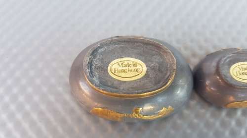 Vintage!  Pewter Metal With Brass Trinket Boxes - Mom & Duckling.