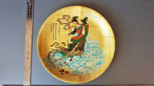 Vintage! Chinese - Bamboo Woven Plate - Legend: Flowers Scattered By The Goddess.