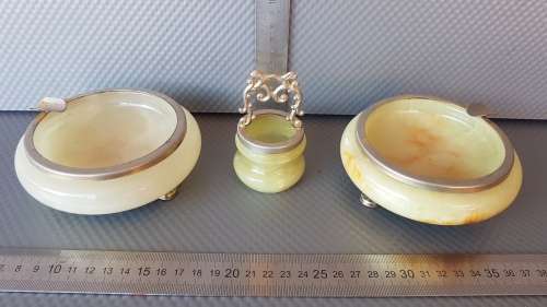 Vintage! Italian - White Alabaster Marble Ashtray Set
