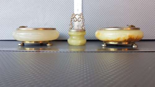 Vintage! Italian - White Alabaster Marble Ashtray Set