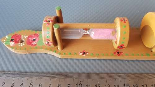 Vintage! Hand Painted - Folk Art - Treenware -  Wooden Egg Cup Set With Timer
