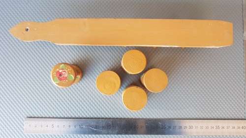 Vintage! Hand Painted - Folk Art - Treenware -  Wooden Egg Cup Set With Timer