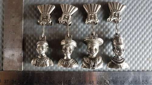 Vintage! African Set Of 4 Pewter Table Cloth Weights. - Tribal Women.