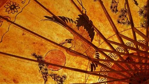 Vintage! Oriental Hand Painted Bamboo & Rice Paper Parasol