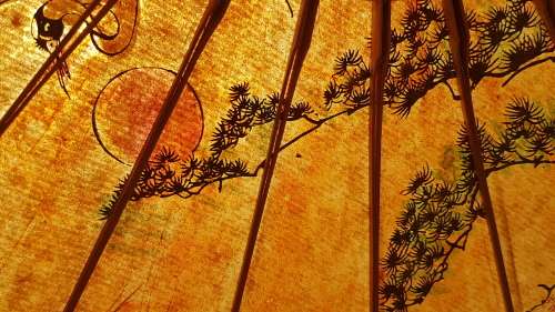 Vintage! Oriental Hand Painted Bamboo & Rice Paper Parasol