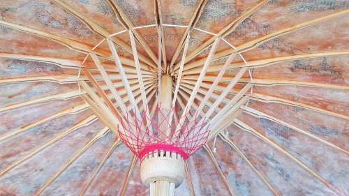 Vintage! Oriental Hand Painted Bamboo & Rice Paper Parasol