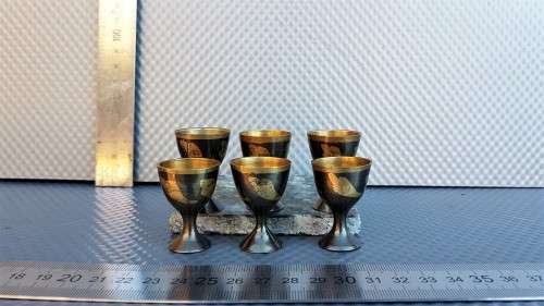 Vintage! Set Of 6 Stained Brass Chalices For Printers Tray / Dollhouse.