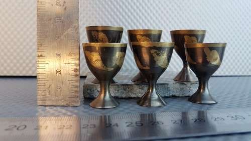 Vintage! Set Of 6 Stained Brass Chalices For Printers Tray / Dollhouse.