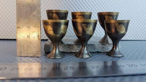 Vintage! Set Of 6 Stained Brass Chalices For Printers Tray / Dollhouse.