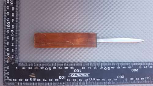 Vintage! Stainless Steel Letter Opener In Wooden Case.