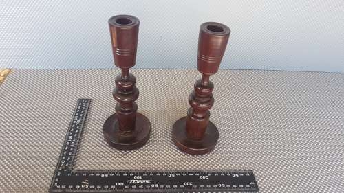 Vintage! Pair Of Rustic Decorative Wood Candle Holders